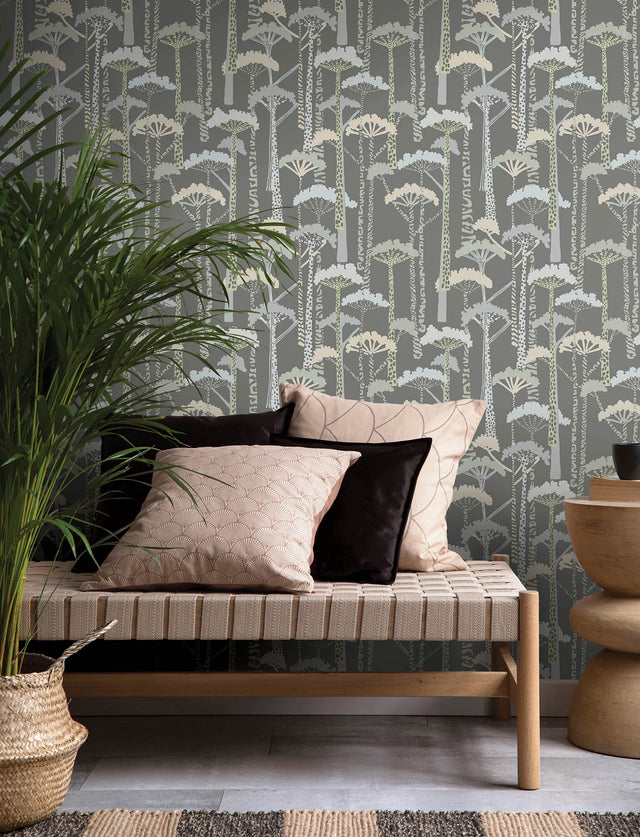 Unify Aqua Forest Wallpaper with Botanical Trees Motif, Bohemian Style - A-Street Prints 4146-27206