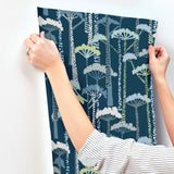 Unify Indigo Forest Wallpaper with Botanical Trees Motif, Bohemian Style - Brewster 4146-27208
