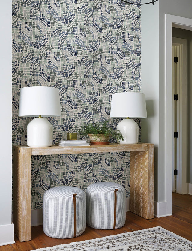 Wanderer Blueberry Mosaic Wallpaper with Bohemian Geometric Pattern - A-Street Prints 4146-27215