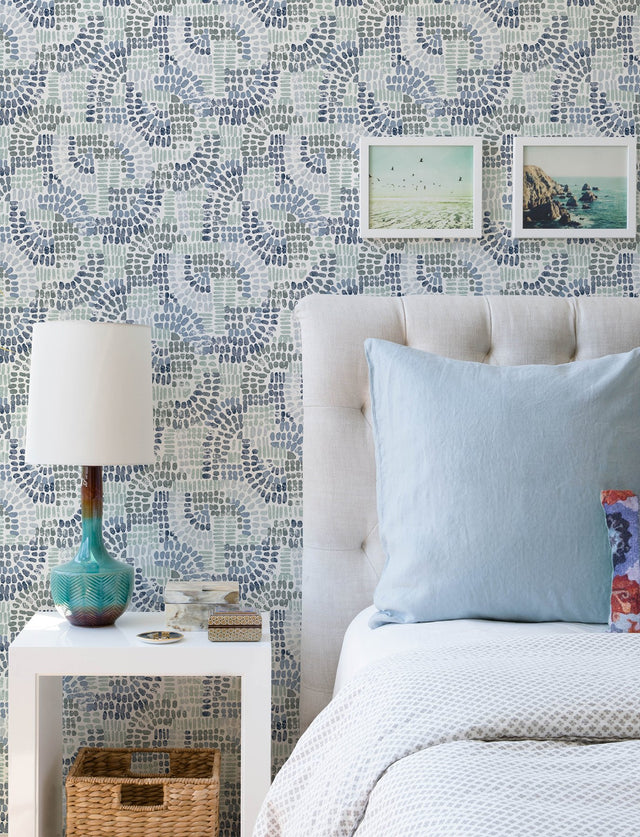 Wanderer Blueberry Mosaic Wallpaper with Bohemian Geometric Pattern - A-Street Prints 4146-27215