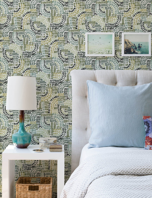 Wanderer Evergreen Mosaic Wallpaper with Bohemian Geometric Pattern - A-Street Prints 4146-27217