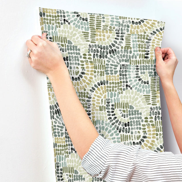 Wanderer Evergreen Mosaic Wallpaper with Bohemian Geometric Pattern - A-Street Prints 4146-27217