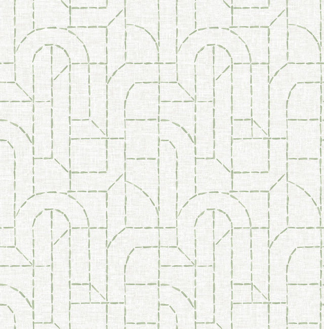 Integrity Light Green Arched Outlines Wallpaper with Modern Geometric Pattern - Brewster 4146-27220