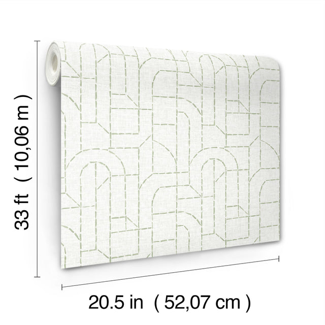 Integrity Light Green Arched Outlines Wallpaper with Modern Geometric Pattern - Brewster 4146-27220