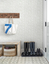 Integrity Light Green Arched Outlines Wallpaper with Modern Geometric Pattern - Brewster 4146-27220