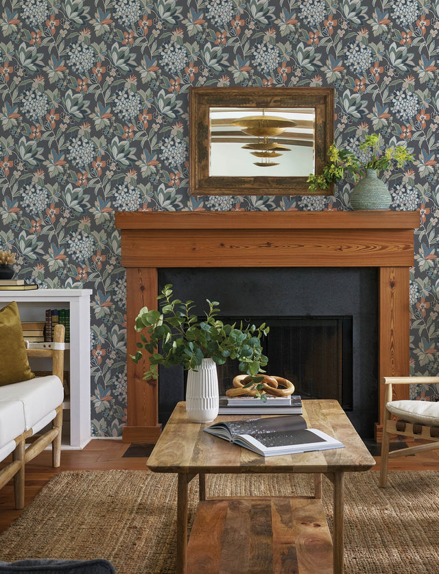 Valdivian Moss Floral Wallpaper with Botanical Hydrangea Motif - A-Street Prints 4146-27226