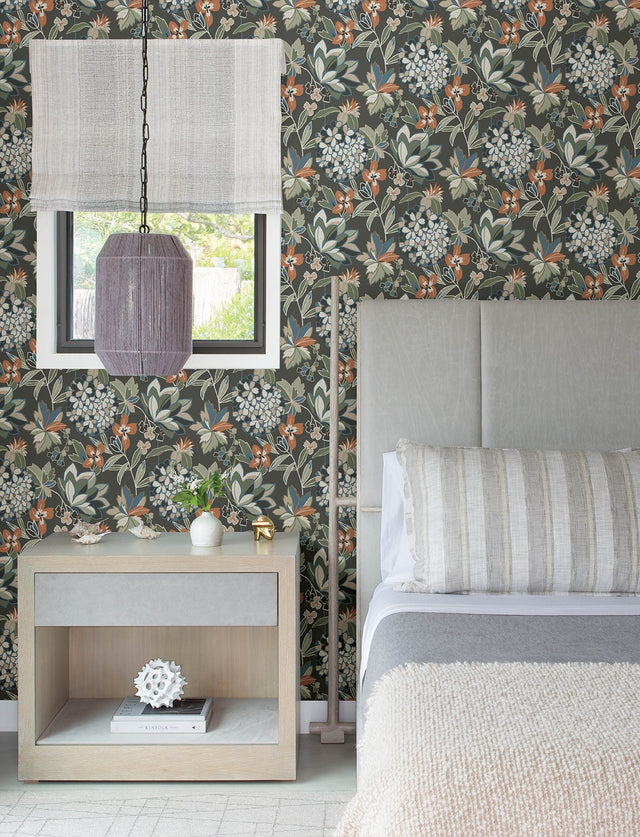Valdivian Moss Floral Wallpaper with Botanical Hydrangea Motif - A-Street Prints 4146-27226