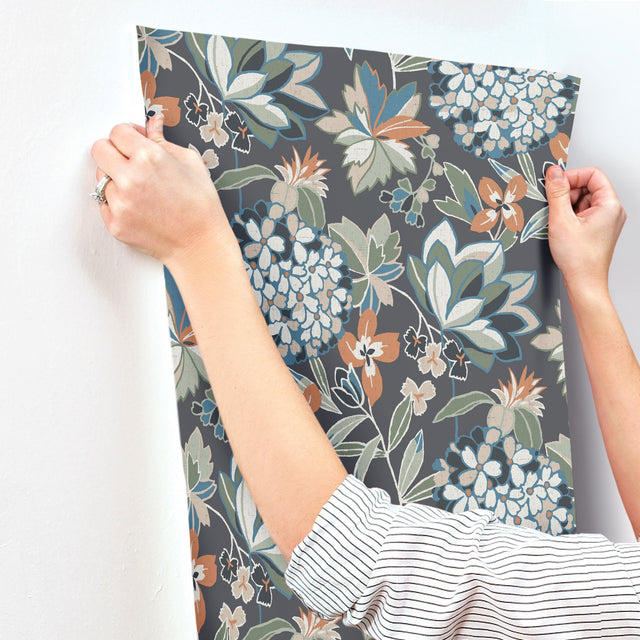 Valdivian Moss Floral Wallpaper with Botanical Hydrangea Motif - A-Street Prints 4146-27226