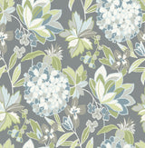 Valdivian Aqua Floral Wallpaper with Botanical Flowers Motif, Bohemian Style - Brewster 4146-27227