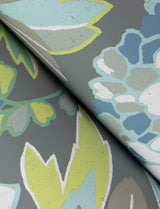 Valdivian Aqua Floral Wallpaper with Botanical Flowers Motif, Bohemian Style - Brewster 4146-27227