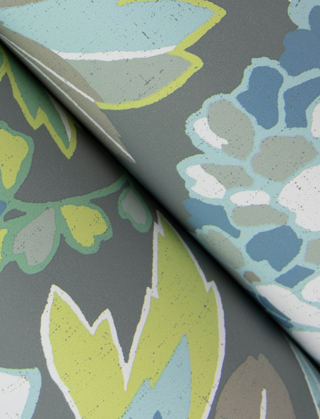 Valdivian Aqua Floral Wallpaper with Botanical Flowers Motif, Bohemian Style - Brewster 4146-27227