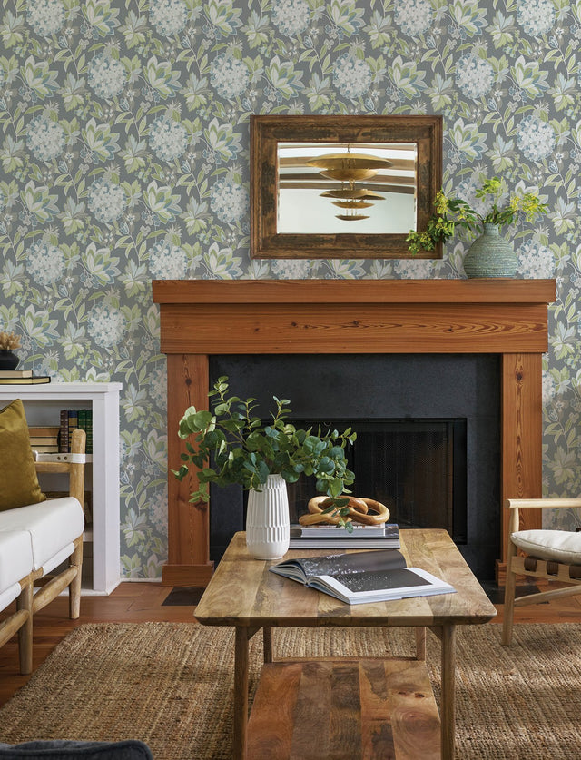 Valdivian Aqua Floral Wallpaper with Botanical Flowers Motif, Bohemian Style - Brewster 4146-27227