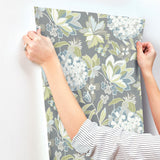 Valdivian Aqua Floral Wallpaper with Botanical Flowers Motif, Bohemian Style - Brewster 4146-27227