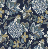Valdivian Indigo Floral Wallpaper with Bohemian Botanical Flower Pattern - Brewster 4146-27228