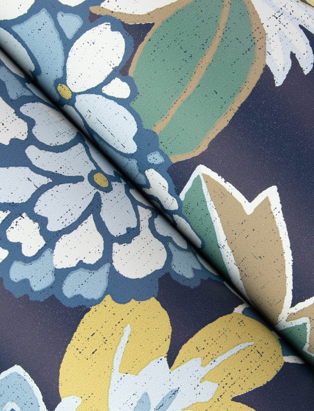 Valdivian Indigo Floral Wallpaper with Bohemian Botanical Flower Pattern - Brewster 4146-27228