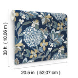 Valdivian Indigo Floral Wallpaper with Bohemian Botanical Flower Pattern - Brewster 4146-27228