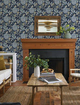 Valdivian Indigo Floral Wallpaper with Bohemian Botanical Flower Pattern - Brewster 4146-27228