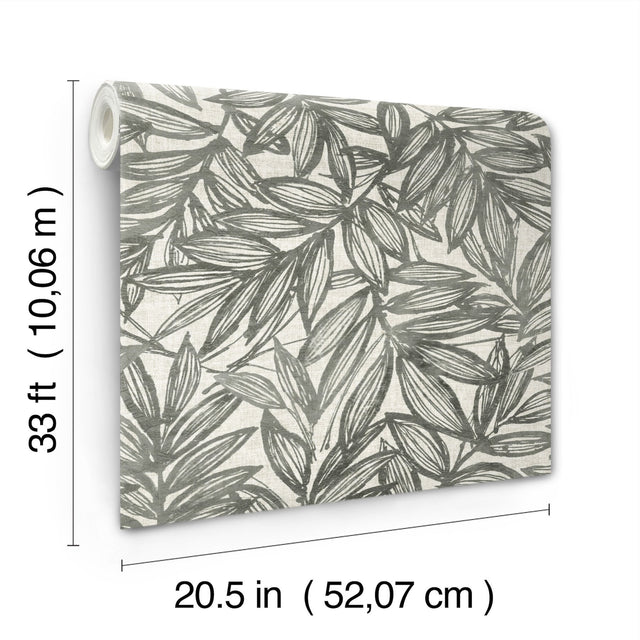 Rhythmic Charcoal Leaf Wallpaper with Botanical Leaf Motif, Farmhouse Style - A-Street Prints 4146-27229