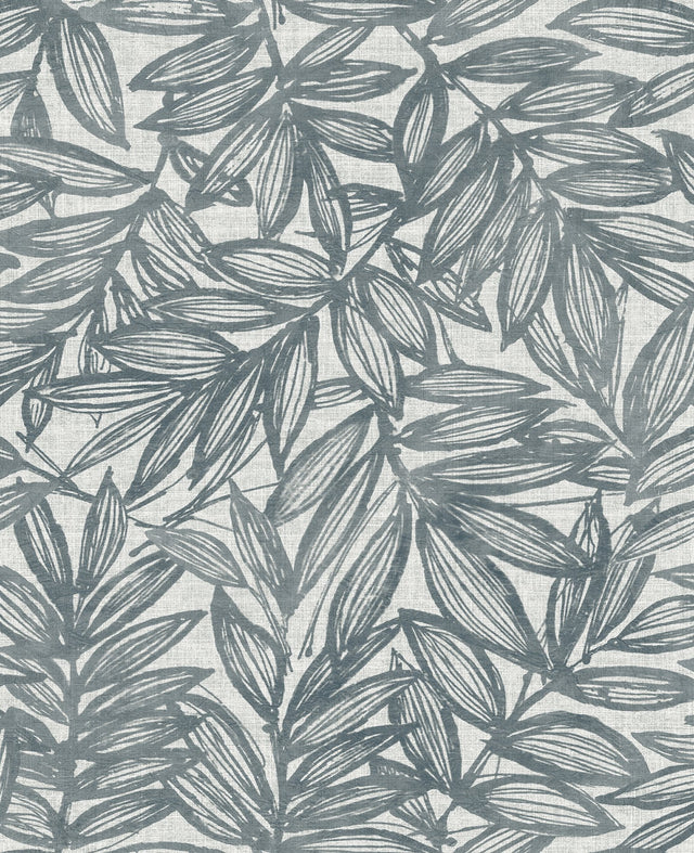 Rhythmic Denim Leaf Wallpaper with Botanical Leaves Motif, Farmhouse Style - A-Street Prints 4146-27230