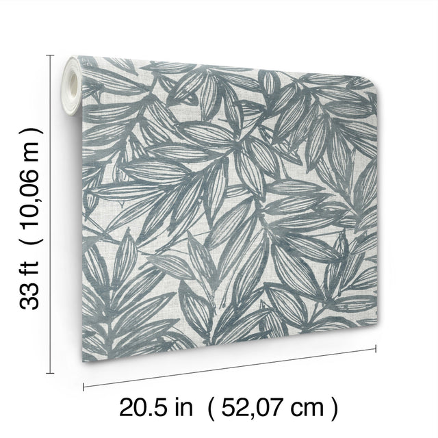 Rhythmic Denim Leaf Wallpaper with Botanical Leaves Motif, Farmhouse Style - A-Street Prints 4146-27230