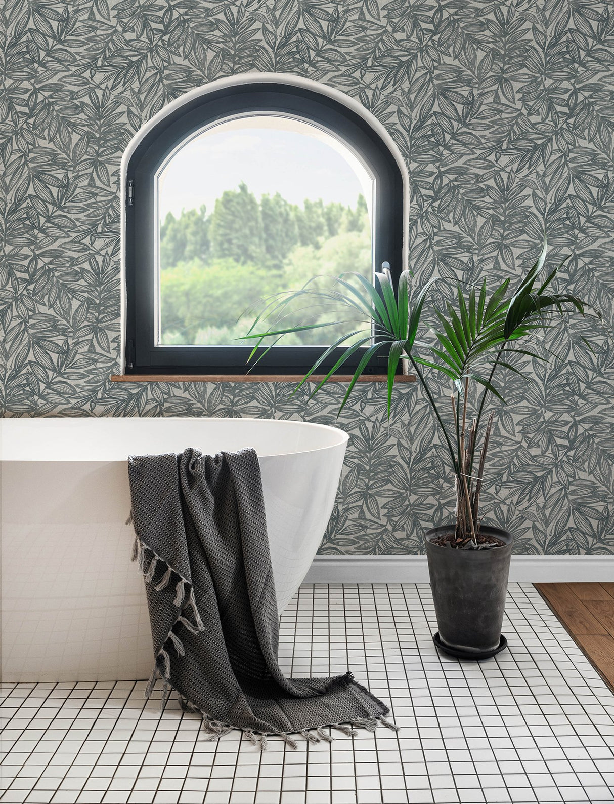 Rhythmic Denim Leaf Wallpaper with Botanical Leaves Motif, Farmhouse Style - A-Street Prints 4146-27230