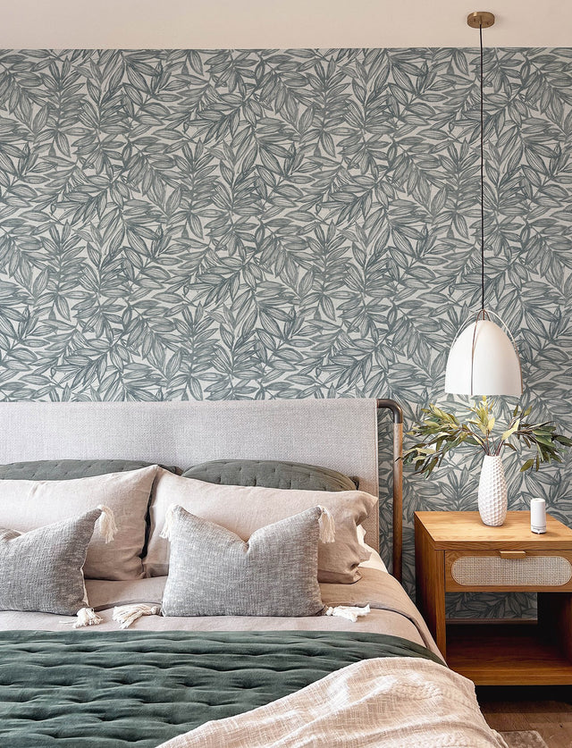 Rhythmic Denim Leaf Wallpaper with Botanical Leaves Motif, Farmhouse Style - A-Street Prints 4146-27230