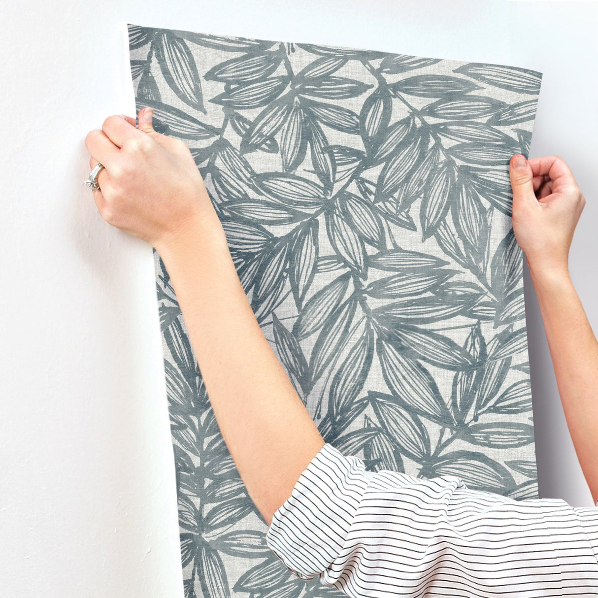 Rhythmic Denim Leaf Wallpaper with Botanical Leaves Motif, Farmhouse Style - A-Street Prints 4146-27230
