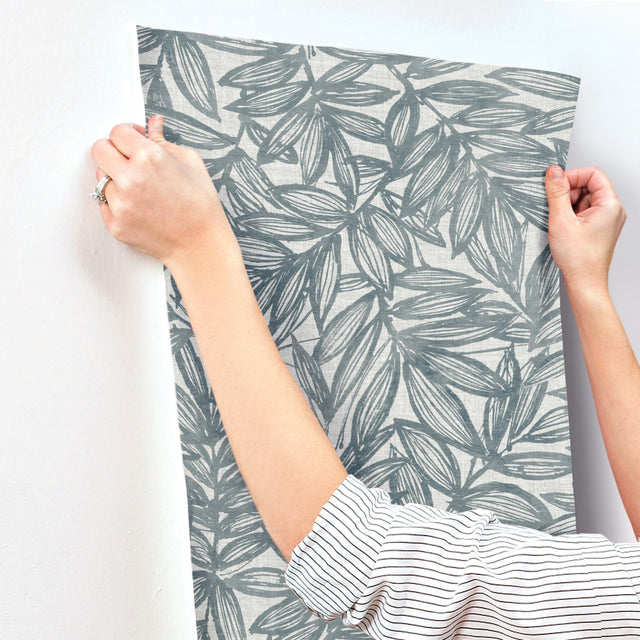 Rhythmic Denim Leaf Wallpaper with Botanical Leaves Motif, Farmhouse Style - A-Street Prints 4146-27230