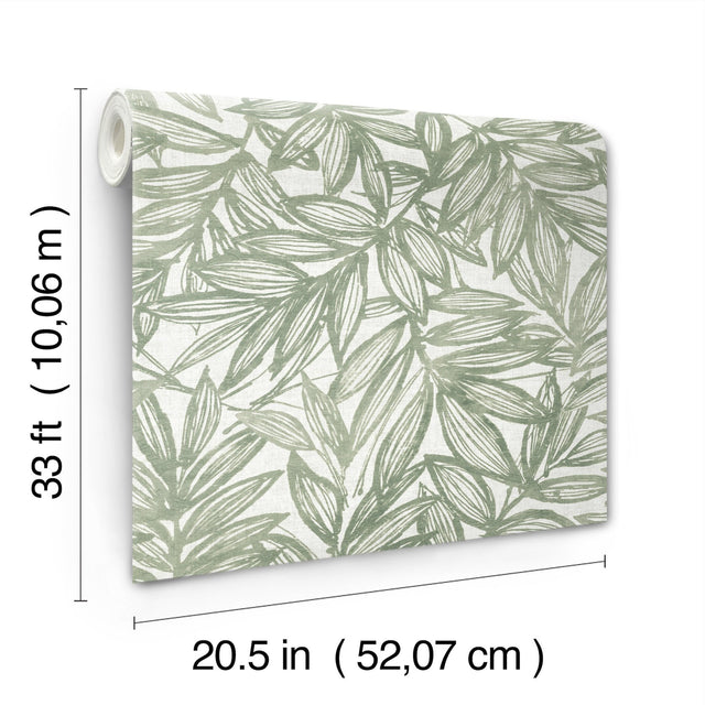 Rhythmic Sage Leaf Wallpaper with Farmhouse Botanical Leaves Pattern - A-Street Prints 4146-27231