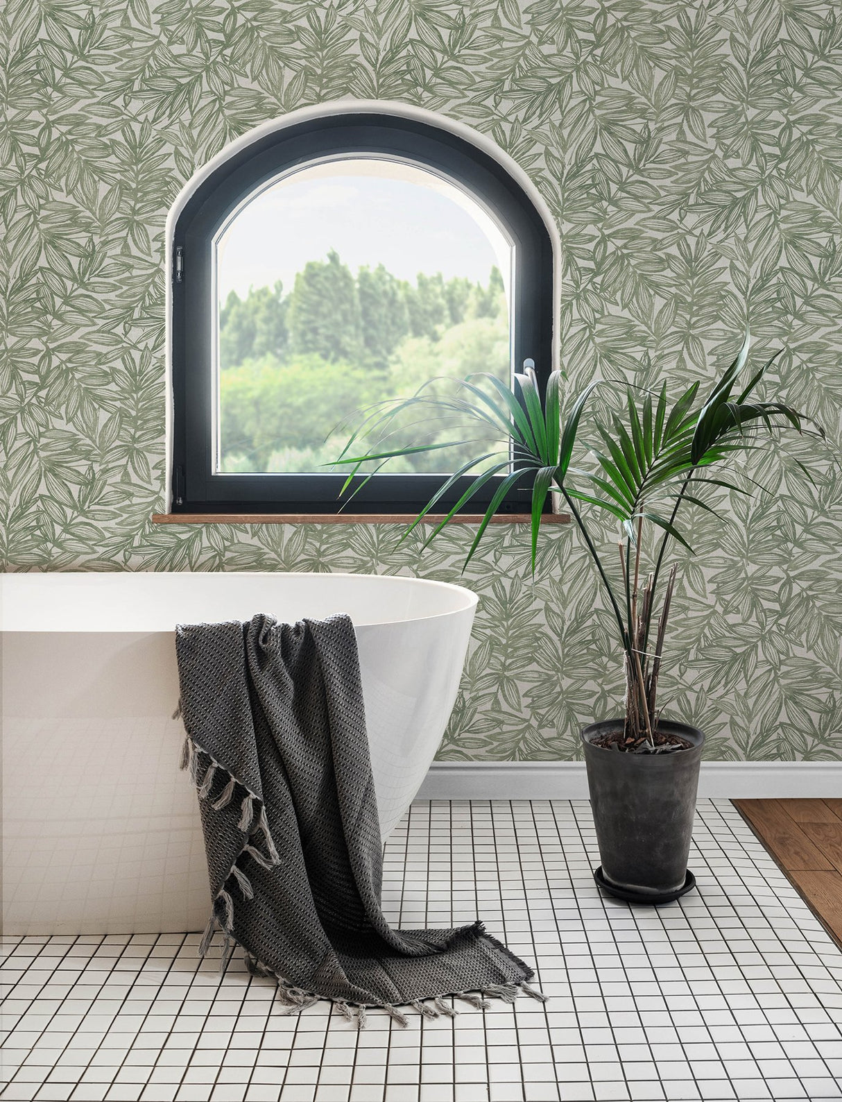 Rhythmic Sage Leaf Wallpaper with Farmhouse Botanical Leaves Pattern - A-Street Prints 4146-27231