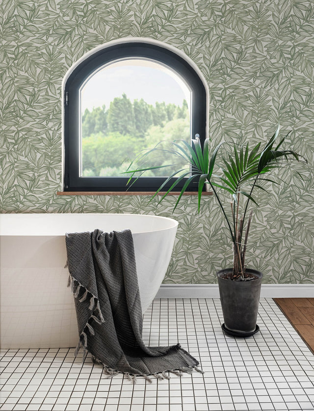 Rhythmic Sage Leaf Wallpaper with Farmhouse Botanical Leaves Pattern - A-Street Prints 4146-27231
