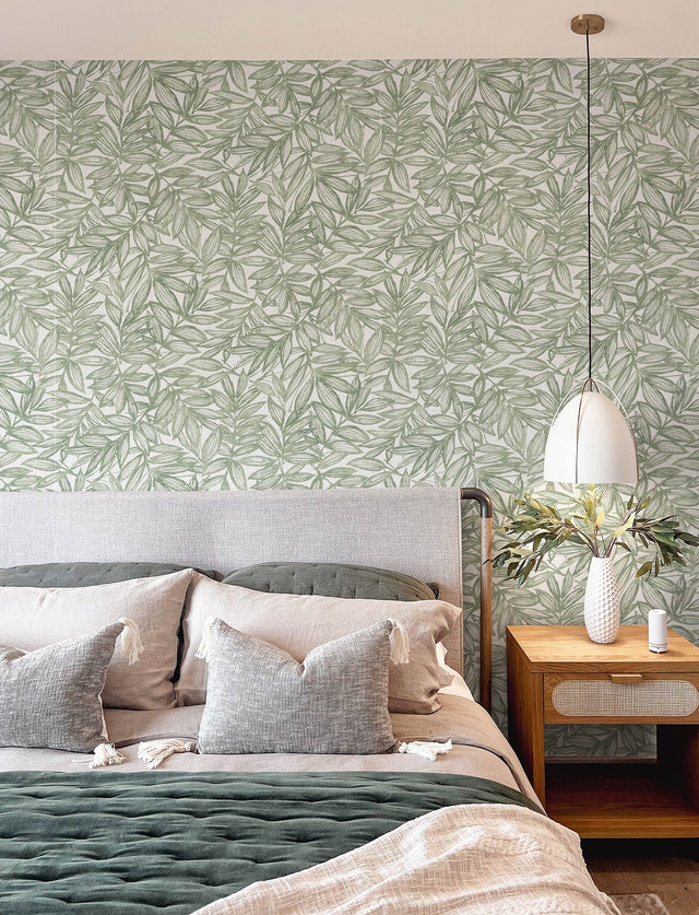 Rhythmic Sage Leaf Wallpaper with Farmhouse Botanical Leaves Pattern - A-Street Prints 4146-27231
