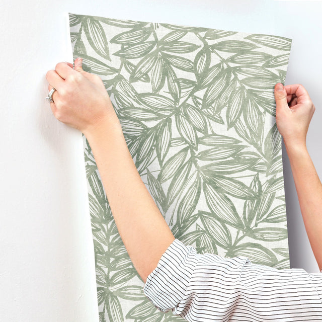 Rhythmic Sage Leaf Wallpaper with Farmhouse Botanical Leaves Pattern - A-Street Prints 4146-27231