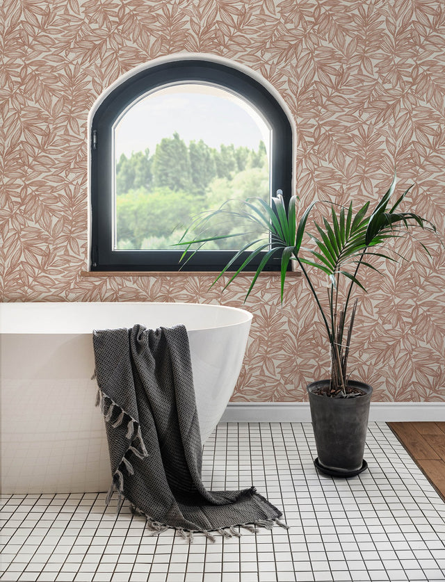 Rhythmic Coral Leaf Wallpaper with Textured Botanical Leaf Pattern - A-Street Prints 4146-27232