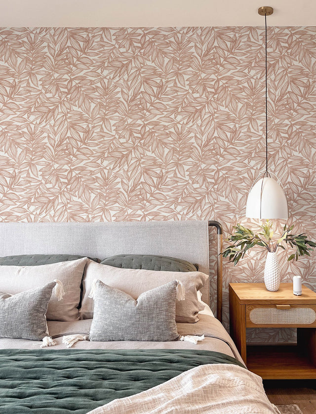 Rhythmic Coral Leaf Wallpaper with Textured Botanical Leaf Pattern - A-Street Prints 4146-27232