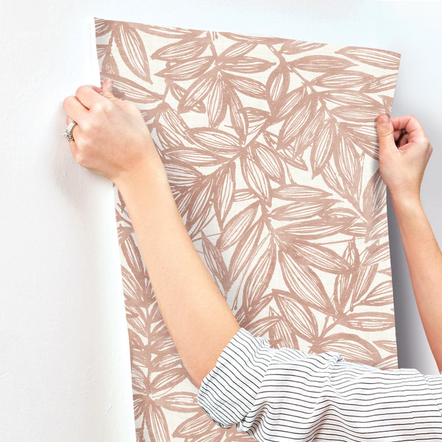 Rhythmic Coral Leaf Wallpaper with Textured Botanical Leaf Pattern - A-Street Prints 4146-27232