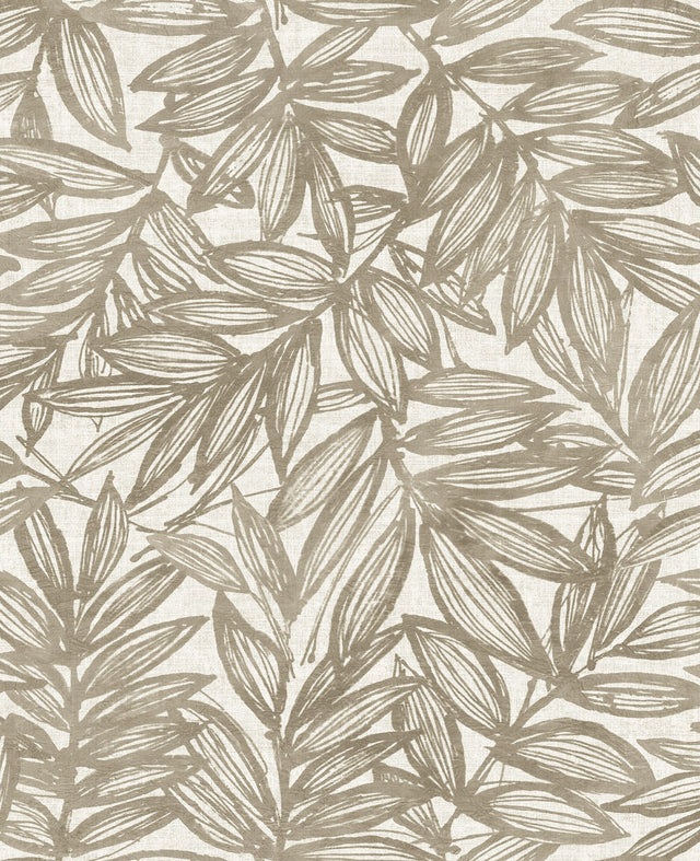 Rhythmic Taupe Leaf Wallpaper with Raised Ink Textured Botanical Leaves - A-Street Prints 4146-27233