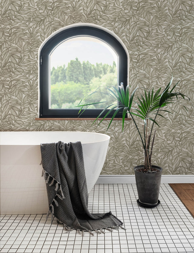 Rhythmic Taupe Leaf Wallpaper with Raised Ink Textured Botanical Leaves - A-Street Prints 4146-27233