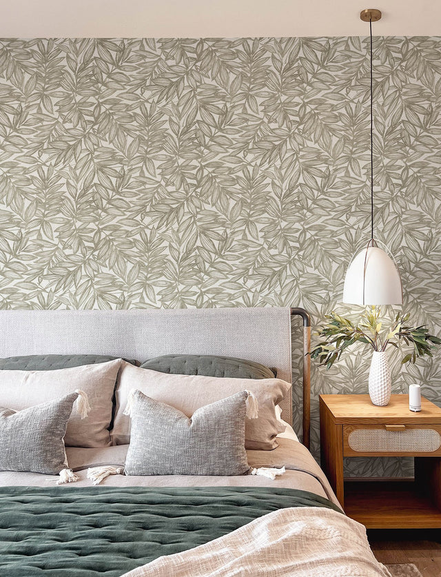 Rhythmic Taupe Leaf Wallpaper with Raised Ink Textured Botanical Leaves - A-Street Prints 4146-27233