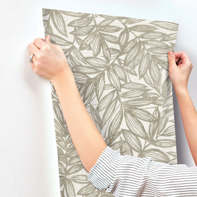 Rhythmic Taupe Leaf Wallpaper with Raised Ink Textured Botanical Leaves - A-Street Prints 4146-27233