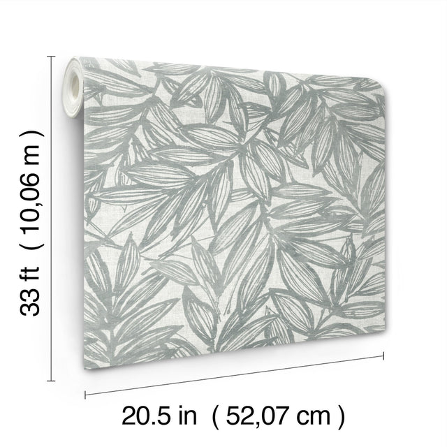Rhythmic Grey Leaf Wallpaper with Botanical Leaves Motif, Farmhouse Style - A-Street Prints 4146-27234