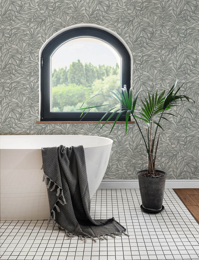 Rhythmic Grey Leaf Wallpaper with Botanical Leaves Motif, Farmhouse Style - A-Street Prints 4146-27234