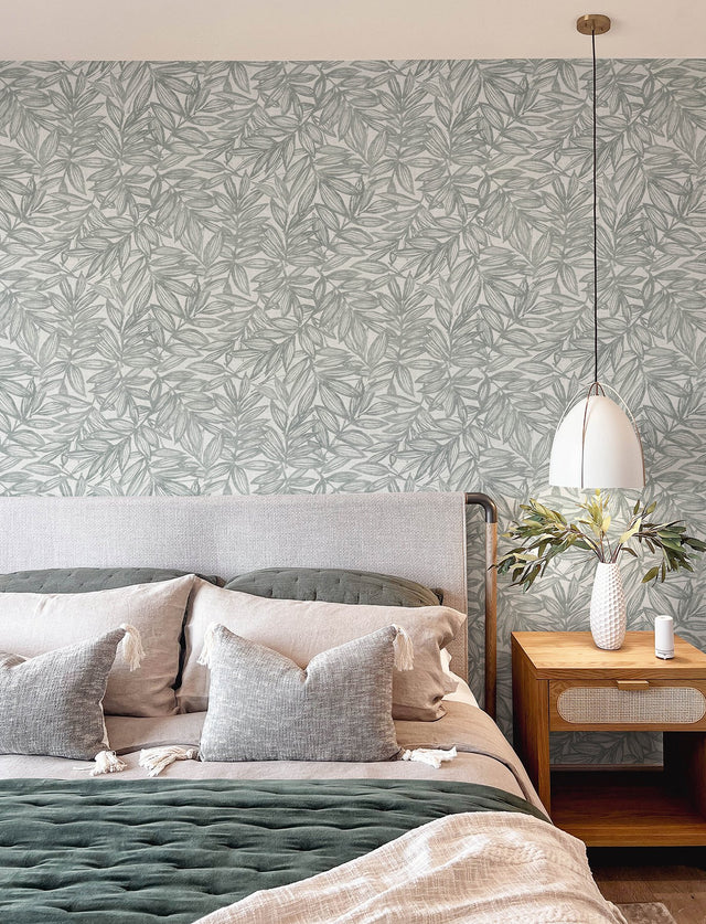 Rhythmic Grey Leaf Wallpaper with Botanical Leaves Motif, Farmhouse Style - A-Street Prints 4146-27234