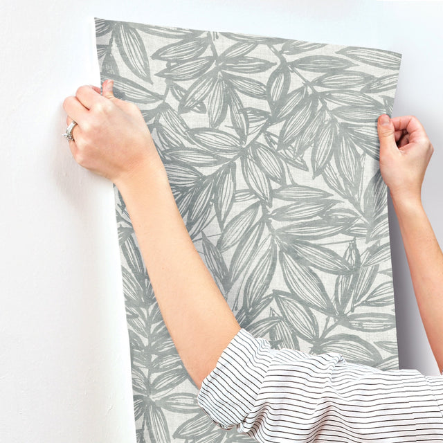 Rhythmic Grey Leaf Wallpaper with Botanical Leaves Motif, Farmhouse Style - A-Street Prints 4146-27234