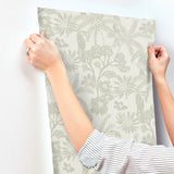 Jacaranda Sage Tropical Trail Textured Wallpaper with Bohemian Animals Motif - A-Street Prints 4146-27244