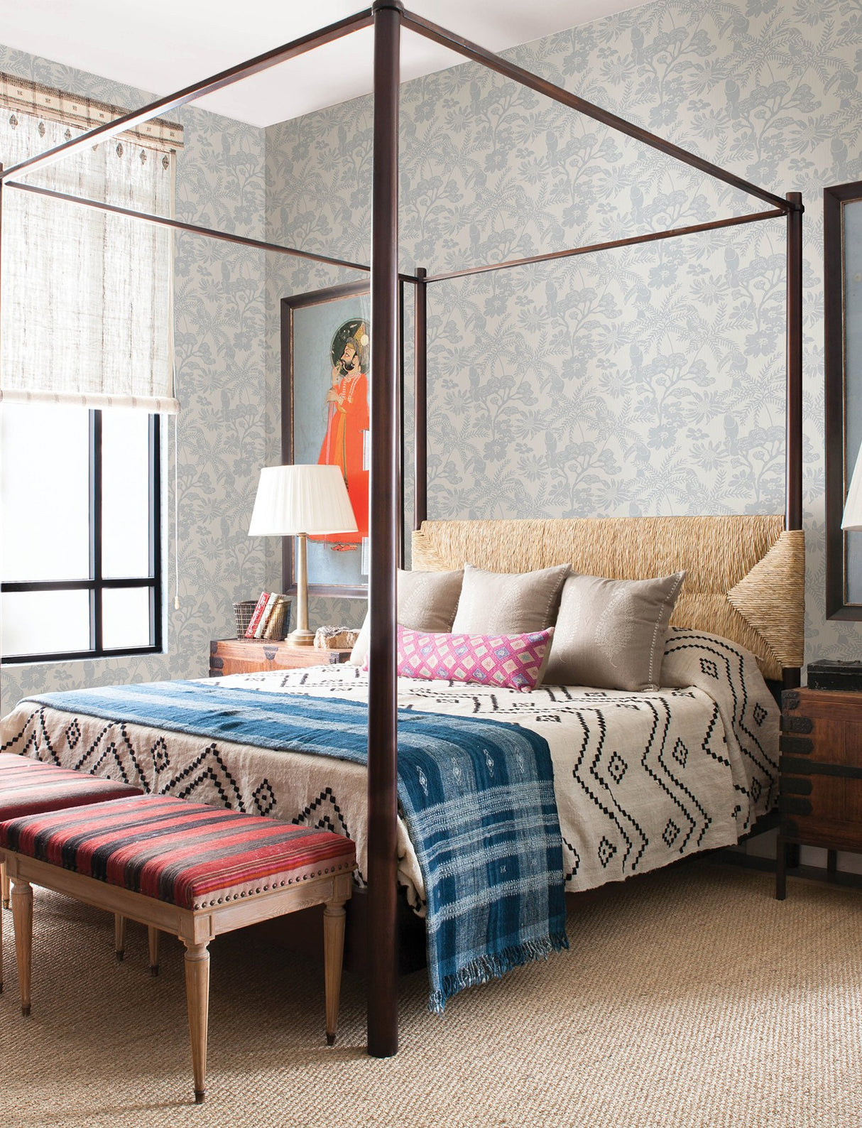 Jacaranda Light Blue Tropical Trail Wallpaper with Textured Bohemian Animals Motif - A-Street Prints 4146-27245