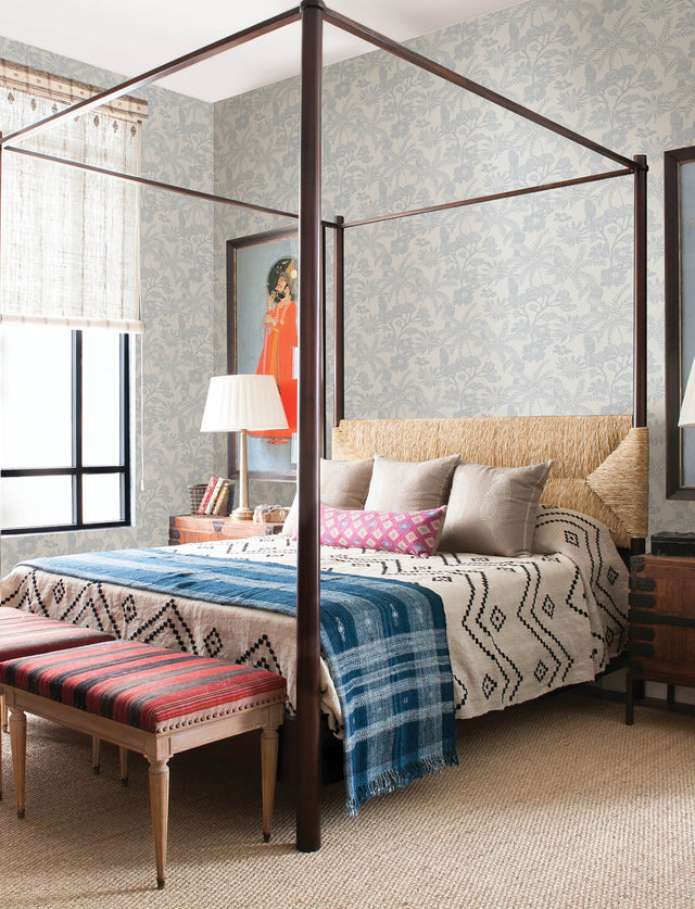 Jacaranda Light Blue Tropical Trail Wallpaper with Textured Bohemian Animals Motif - A-Street Prints 4146-27245