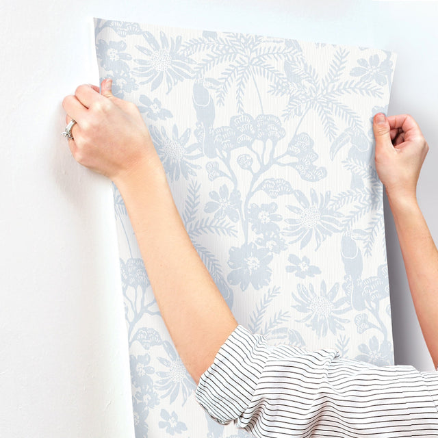 Jacaranda Light Blue Tropical Trail Wallpaper with Textured Bohemian Animals Motif - A-Street Prints 4146-27245