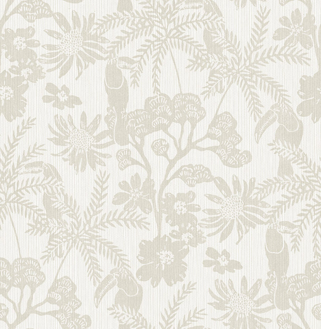 Jacaranda Taupe Tropical Trail Textured Wallpaper with Bohemian Animal Motif - A-Street Prints 4146-27246