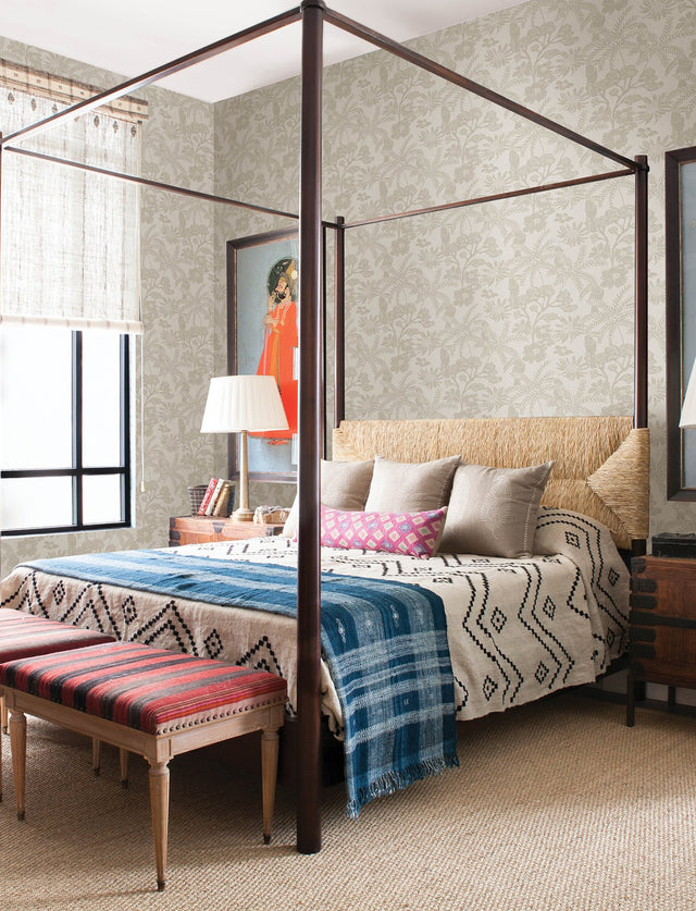 Jacaranda Taupe Tropical Trail Textured Wallpaper with Bohemian Animal Motif - A-Street Prints 4146-27246